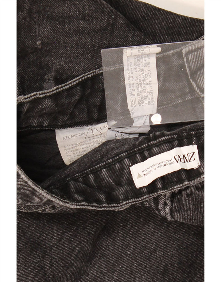 ZARA Womens Distressed Straight Jeans EU 40 Medium W30 L27 Black Cotton