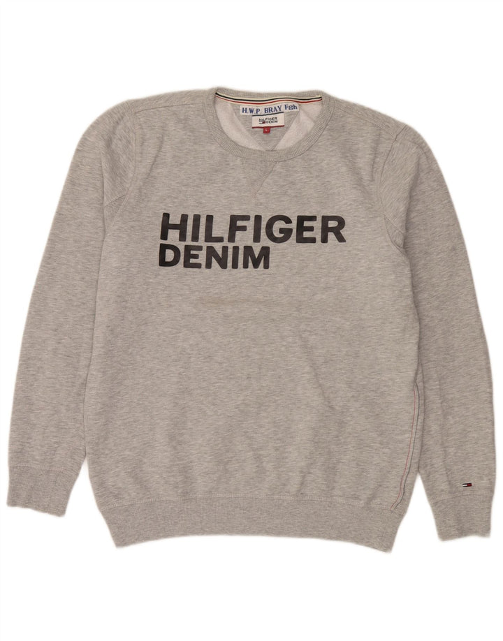 Мужской свитшот с рисунком Tommy Hilfiger, большой серый хлопковый джемпер