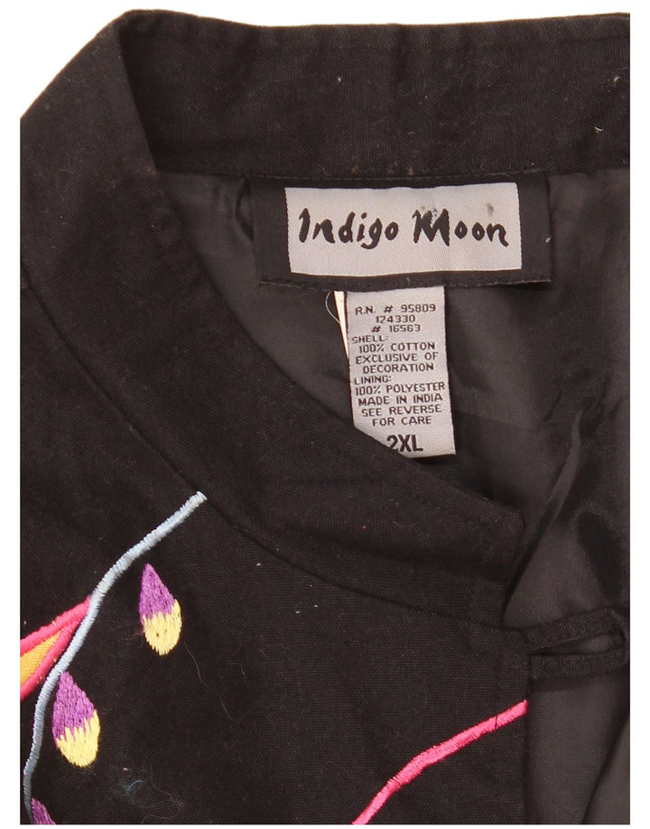 Женский пиджак оверсайз с 5 пуговицами Indigo Moon, Великобритания 20, 2XL, черный с цветочным принтом