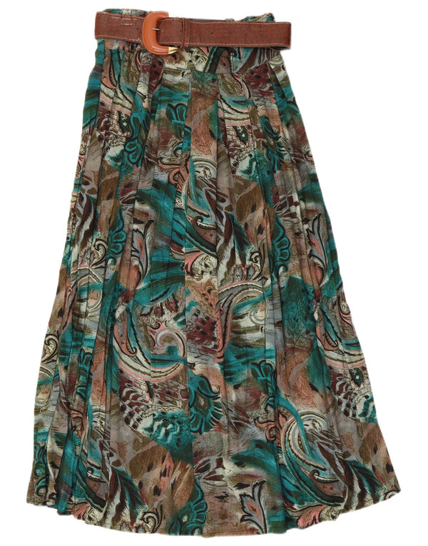Винтажная женская расклешенная юбка с абстрактным узором W28, средний зеленый цвет