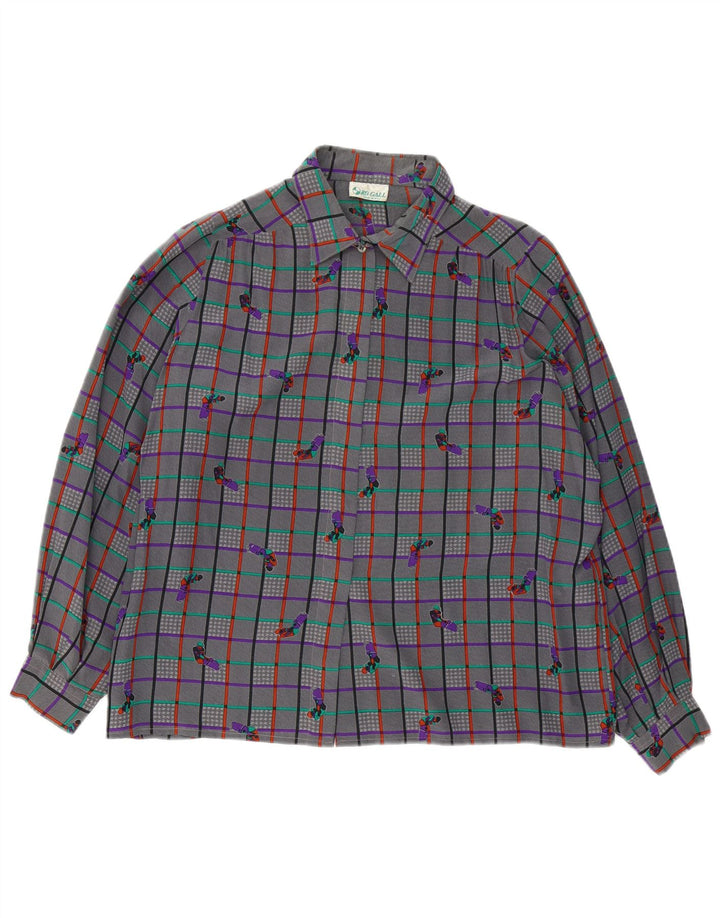 Винтажная женская блузка-рубашка UK 18 XL серая клетка