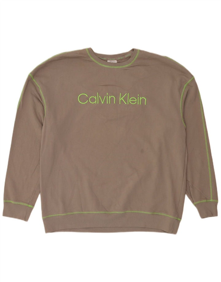 Мужской топ с рисунком Calvin Klein, длинный рукав, большой размер, коричневый хлопок