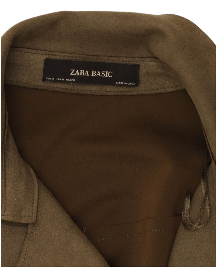 Женский замшевый тренч ZARA UK 14, средний цвет хаки
