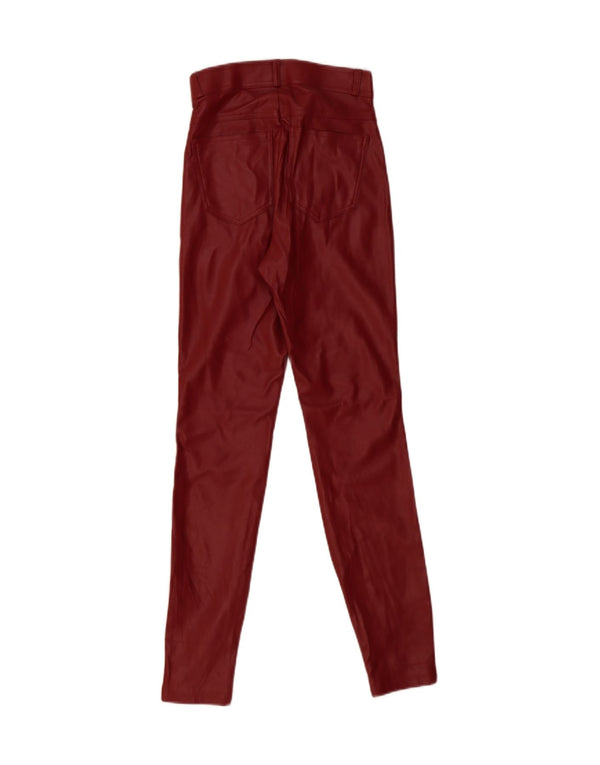 ZARA Womens Skinny Faux Leather Trousers XS W24 L29 Maroon