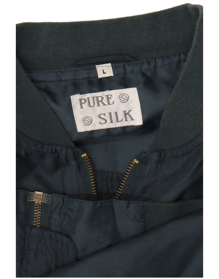 Винтажная мужская куртка-бомбер UK 40, большая темно-синяя шелковая ткань