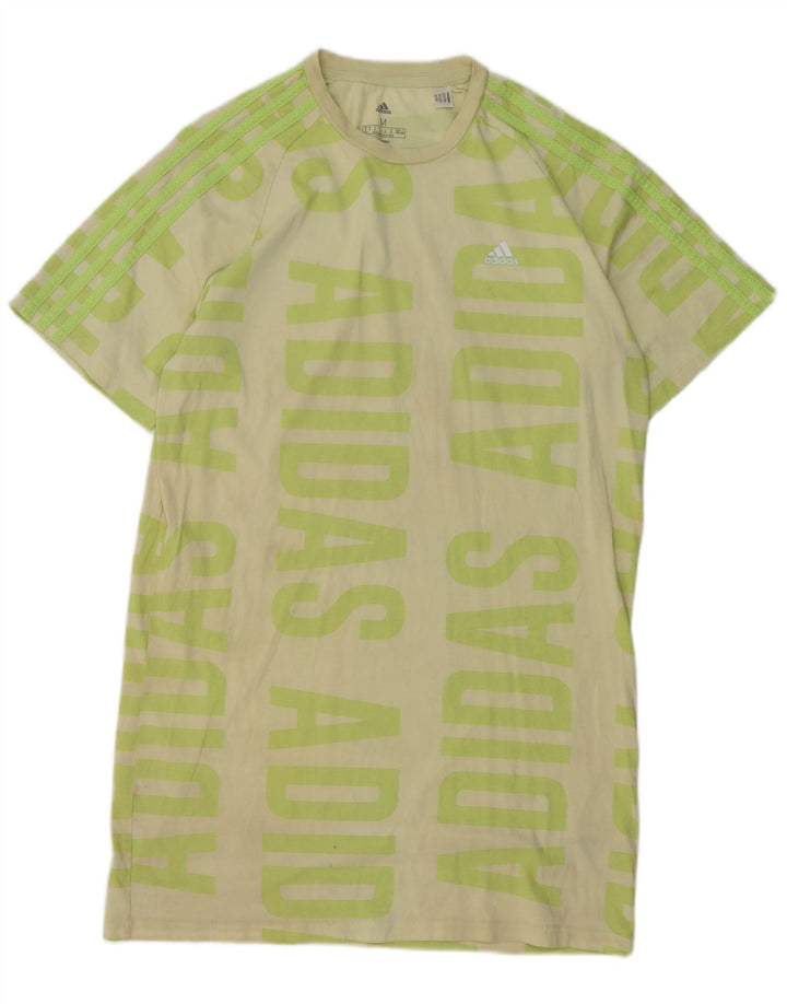 Женское платье-футболка с рисунком ADIDAS UK 12/14, средний зеленый хлопок, хлопок