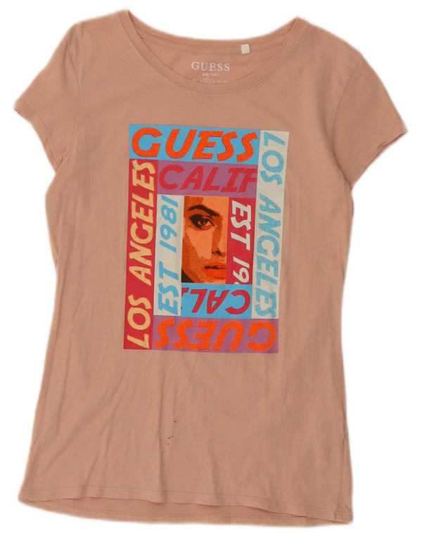 Женская футболка с рисунком Guess Top UK 12, хлопковый цвет среднего розового цвета
