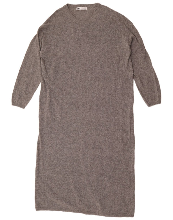 Zara Womens Maxi Long Sleeve Jumper Dress UK 14 Medium Grey Wool