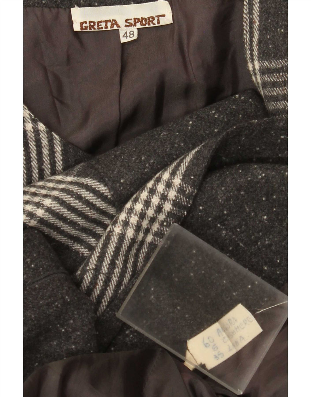 Винтажное женское пальто IT 48 XL серое в клетку из ангоры