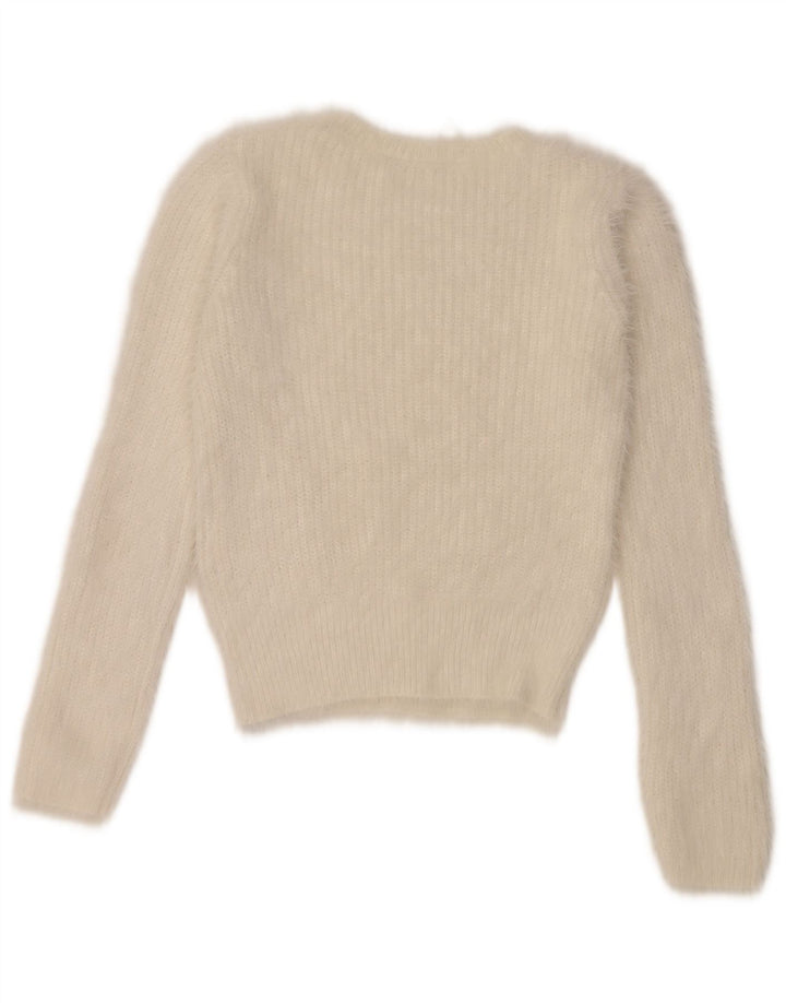 Женский укороченный джемпер с круглым вырезом Zara UK 12, средний, белый цвет