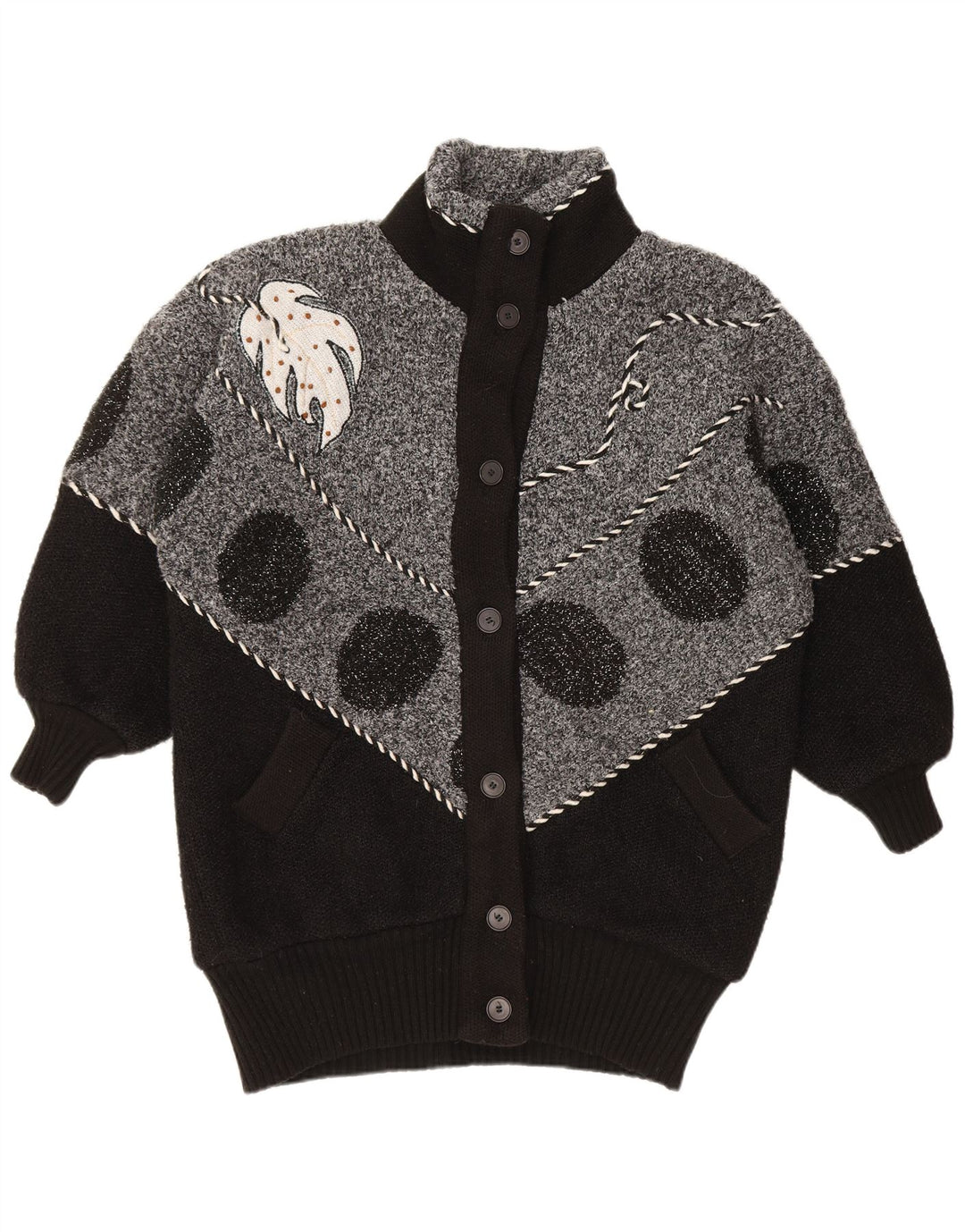 ВИНТАЖНЫЙ женский кардиган-свитер Великобритания 22 3XL, черный с цветными блоками