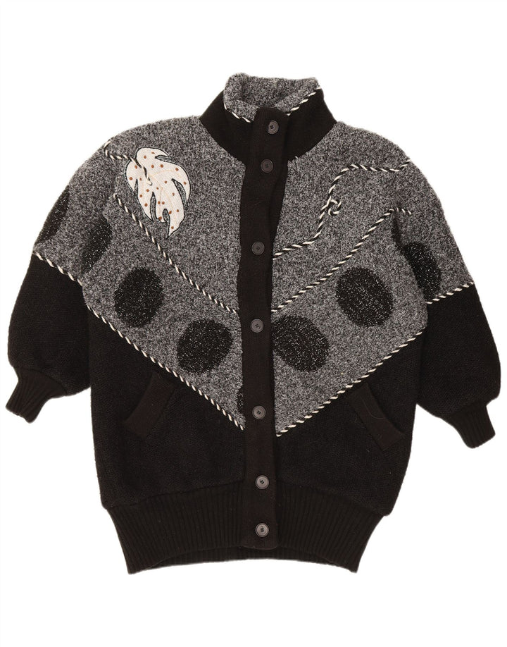 ВИНТАЖНЫЙ женский кардиган-свитер Великобритания 22 3XL, черный с цветными блоками