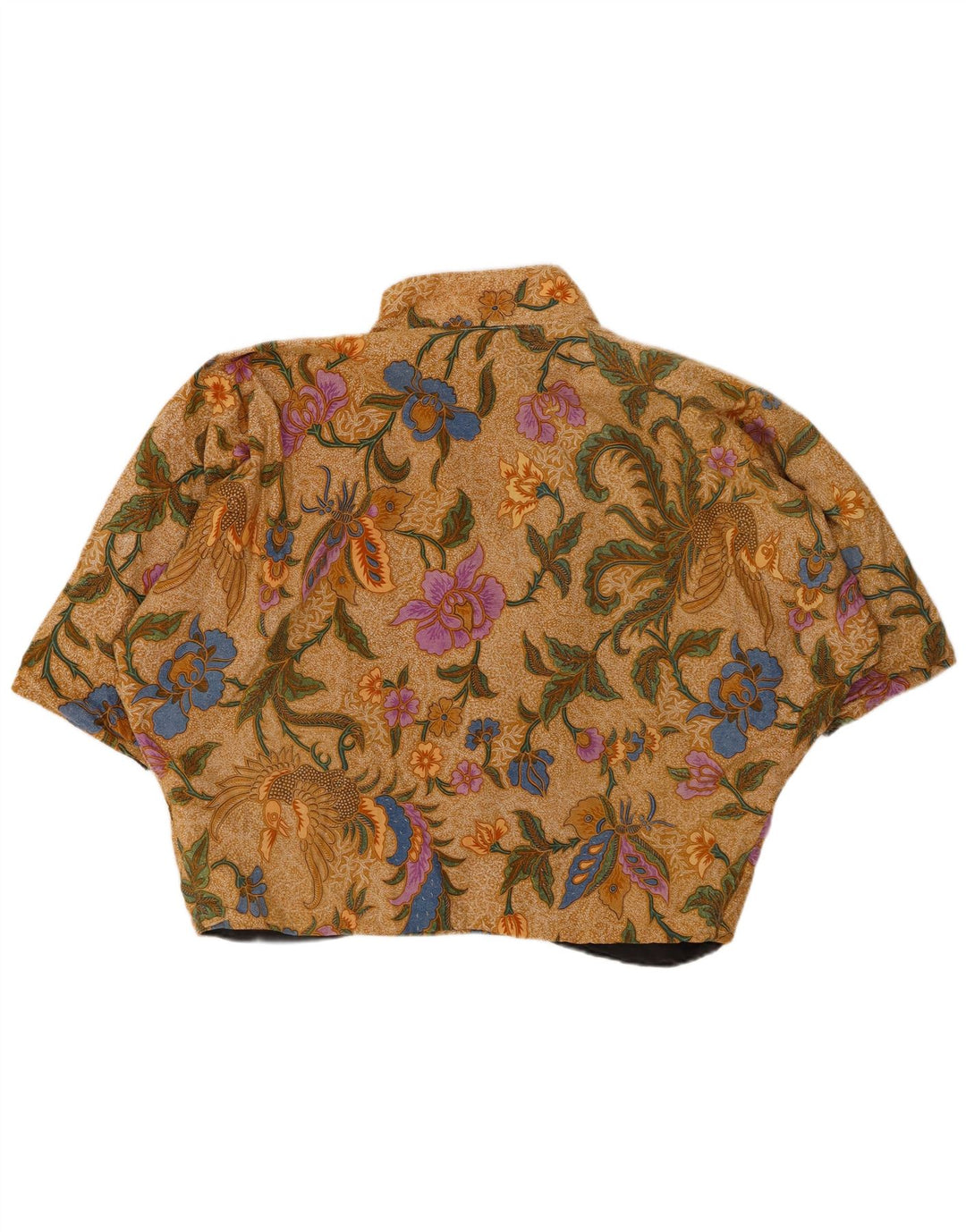 ВИНТАЖНОЕ женское болеро с короткими рукавами, Великобритания 20, 2XL, коричневый, хлопок с цветочным принтом