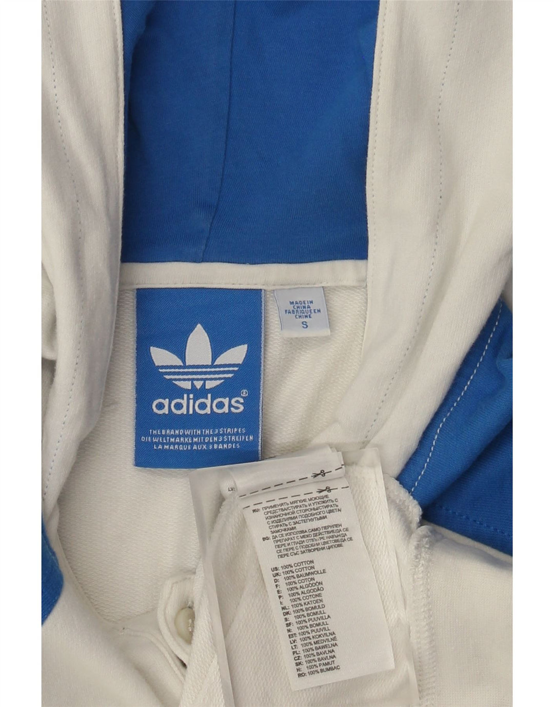 Мужской джемпер с капюшоном Adidas на пуговицах, маленький белый, хлопок с цветными блоками