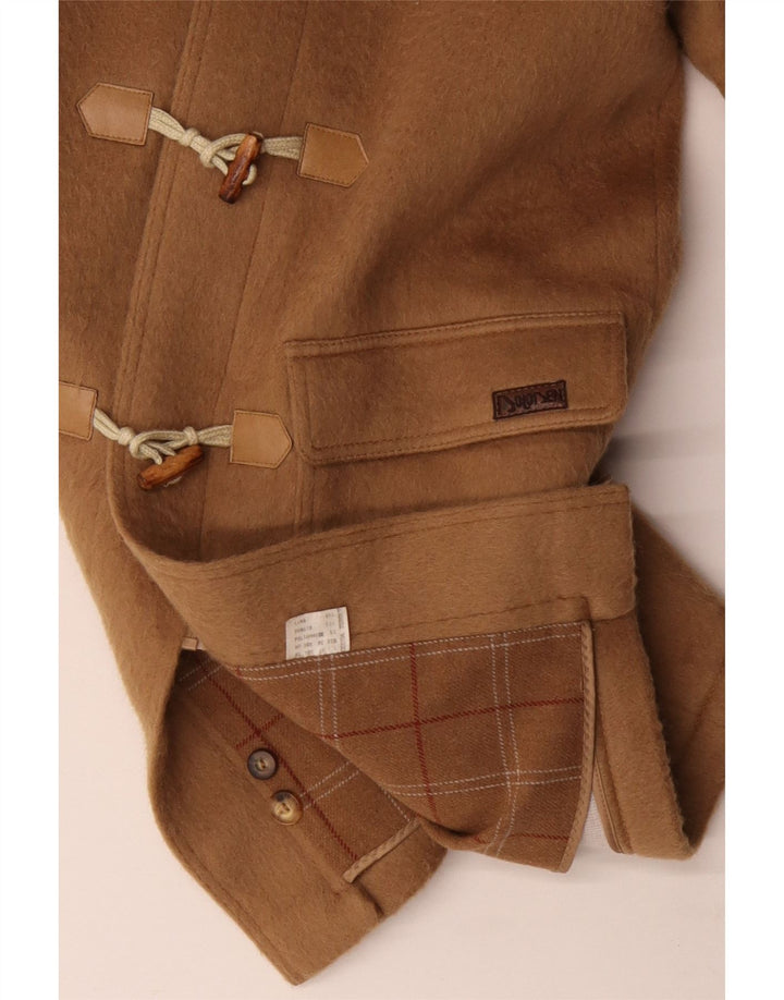 Винтажный мужской дафлкот с капюшоном UK 40, большой, бежевый, шерстяной