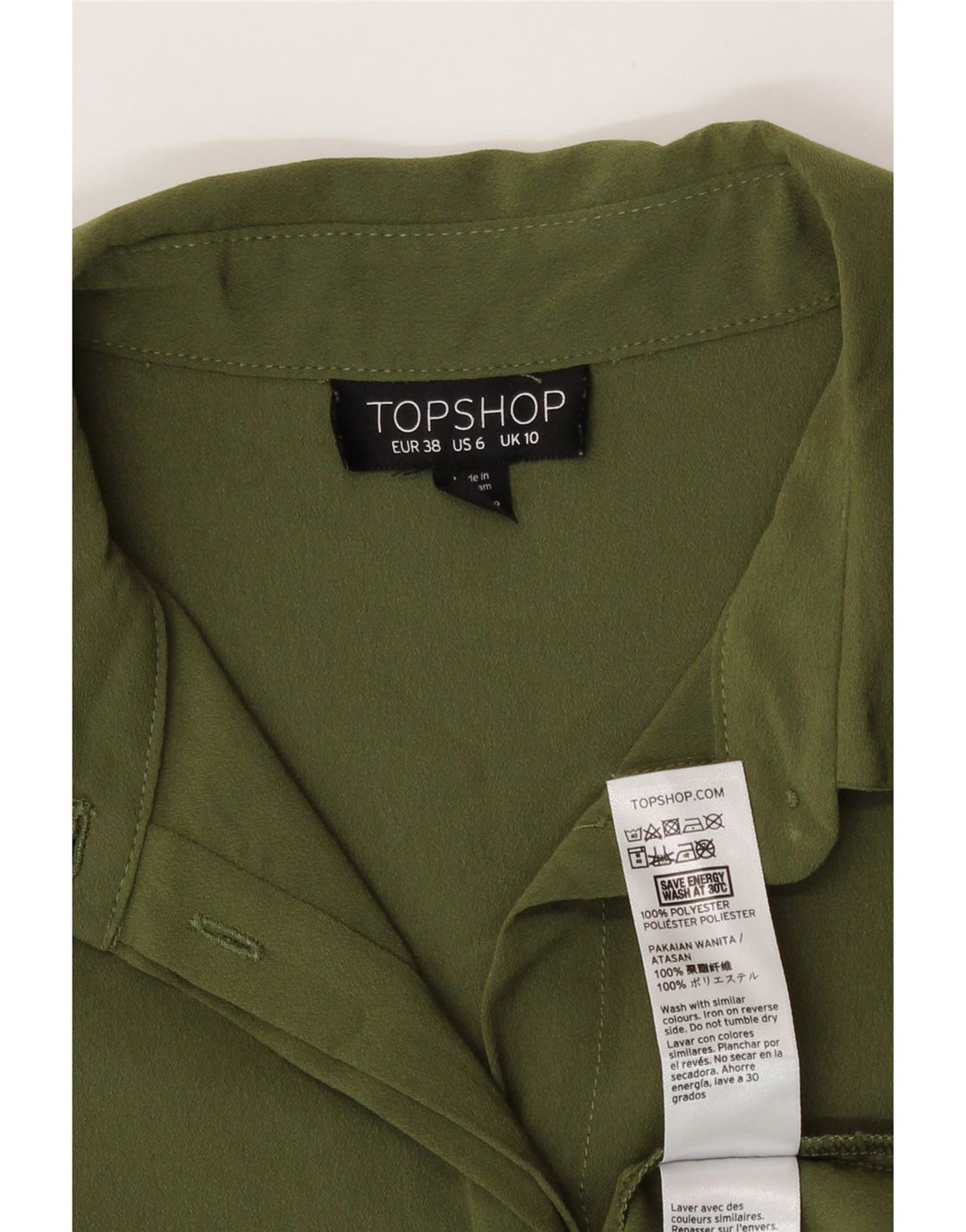 Женская блузка-рубашка Topshop UK 10, маленький цвет хаки, полиэстер