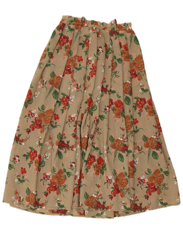 ВИНТАЖНАЯ женская юбка-трапеция среднего размера W28, полиэстер бежевого цвета с цветочным принтом