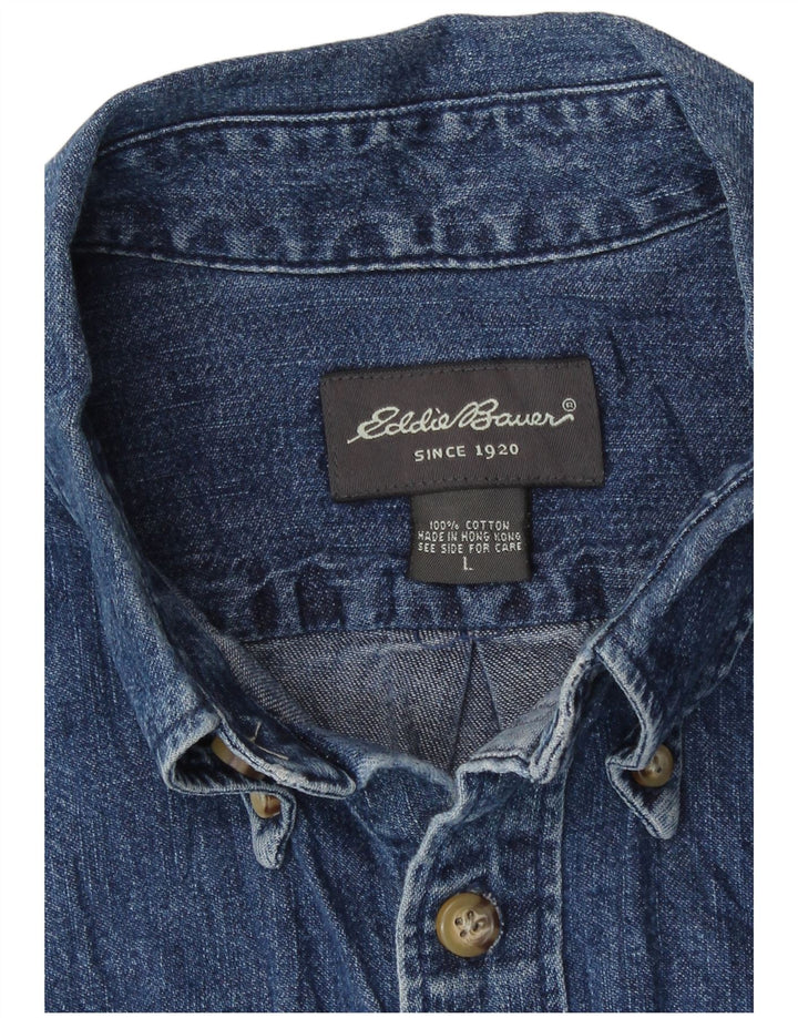 Мужская джинсовая рубашка с коротким рукавом Eddie Bauer, большая синяя хлопковая ткань