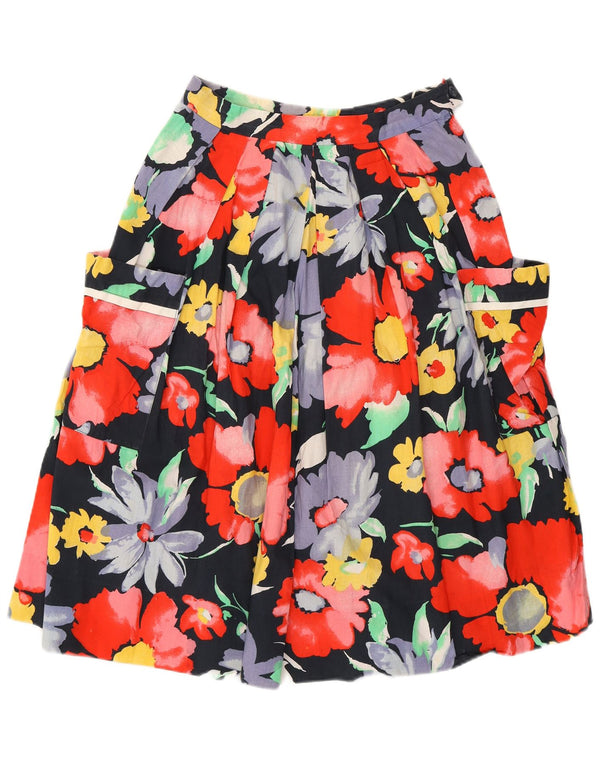 Винтажная женская юбка-трапеция с высокой талией W26, маленькая, разноцветная, с цветочным принтом