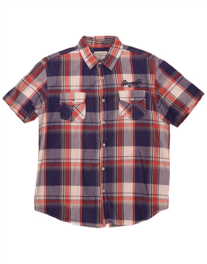 Мужская приталенная рубашка Angelo Litrico с коротким рукавом, размер 43/44 XL, синяя клетка