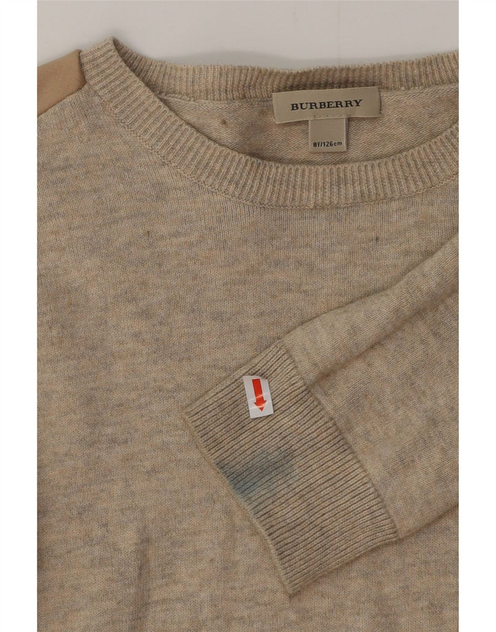 Свитер с вырезом «лодочка» для девочек BURBERRY, 7–8 лет, бежевый, хлопок