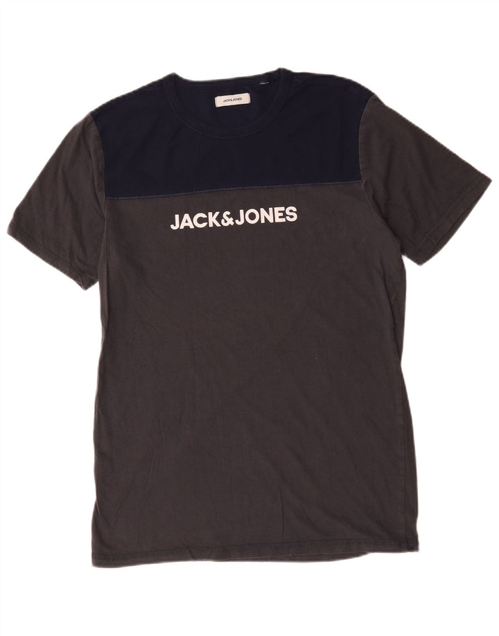 Мужская футболка с рисунком Jack & Jones Top среднего серого цвета с цветными блоками