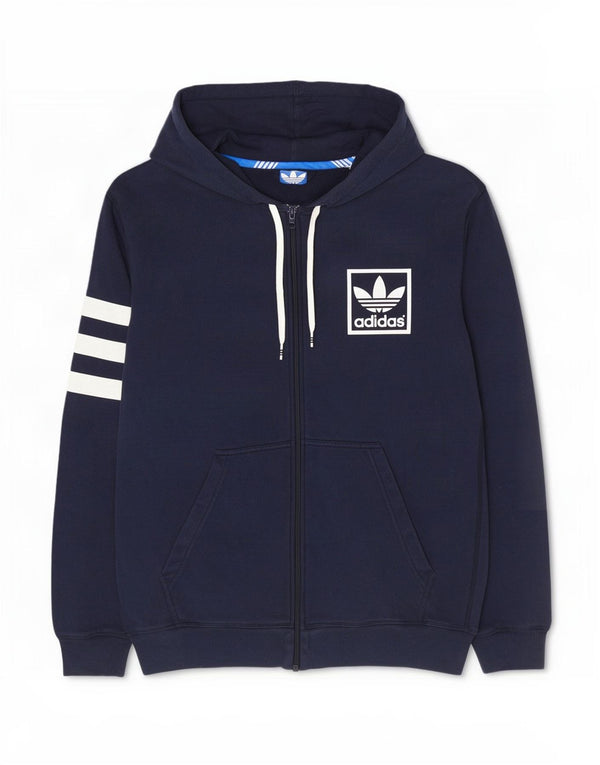 Adidas Мужской свитер с капюшоном на молнии с графическим рисунком, большой темно-синий полосатый хлопковый свитер
