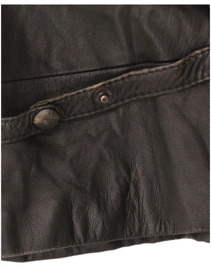 Винтажная женская кожаная куртка оверсайз EU 46 XL, черная кожа