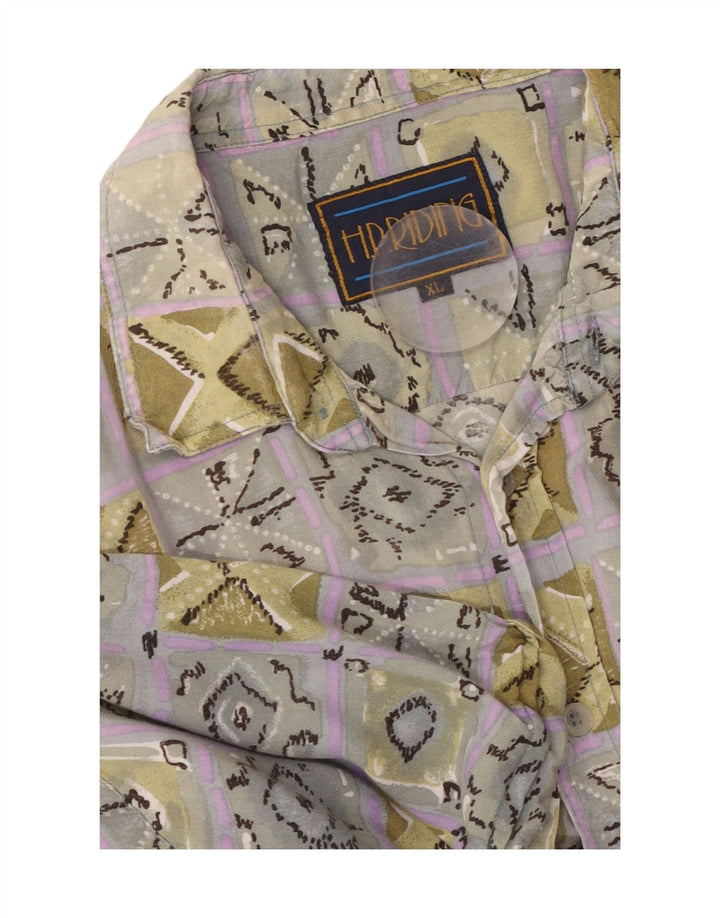 VINTAGE Мужская рубашка с коротким рукавом XL Разноцветная вискоза с геометрическим рисунком
