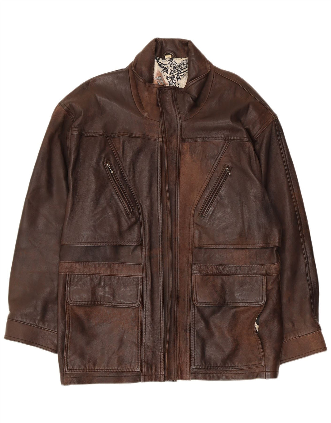 Мужское кожаное пальто VINTAGE EU 50, большое коричневое кожаное