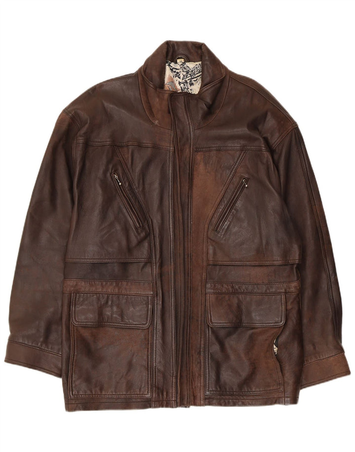 Мужское кожаное пальто VINTAGE EU 50, большое коричневое кожаное