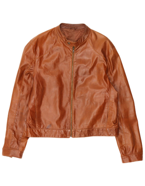 Винтажная мужская байкерская кожаная куртка UK 44 2XL Коричневая кожаная