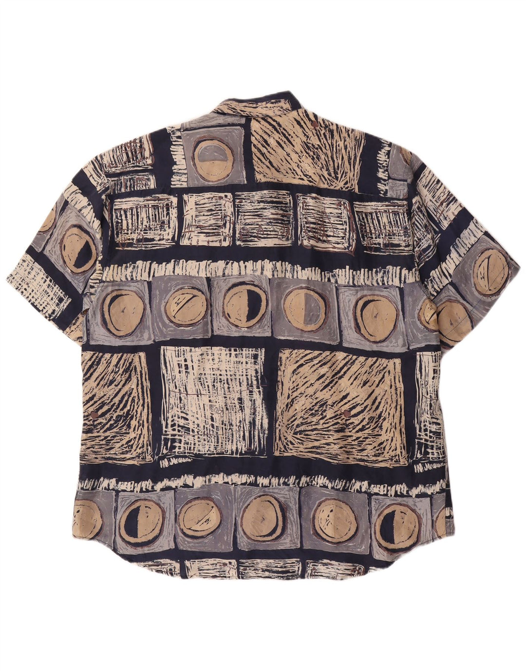 LAURENT Мужская рубашка с коротким рукавом, большая, темно-синяя, шелковая с геометрическим рисунком