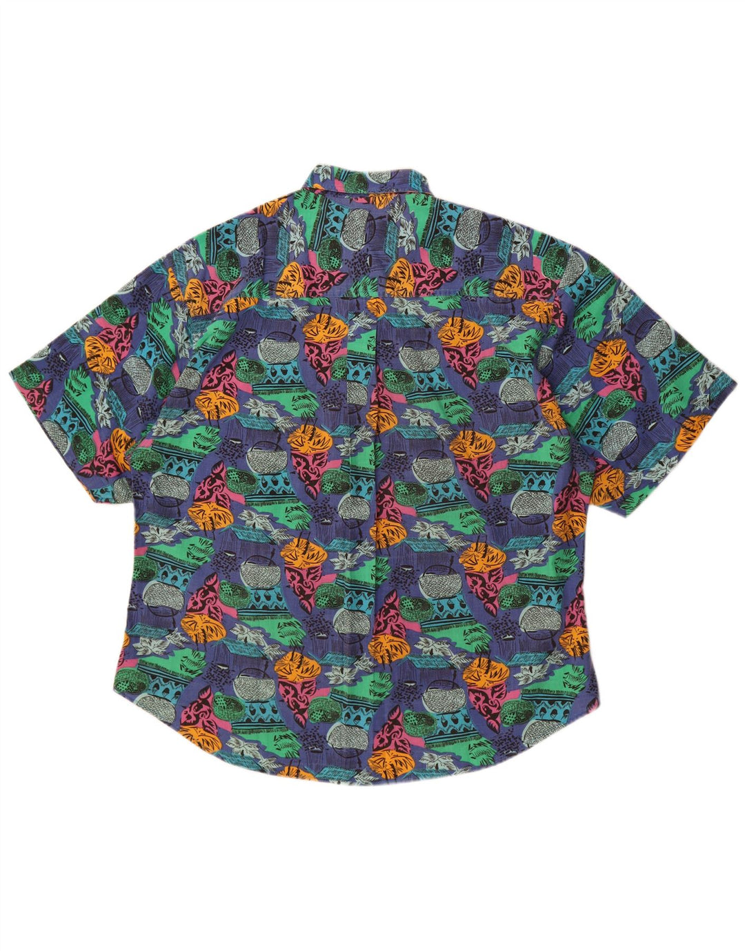 Винтажная мужская рубашка с коротким рукавом с абстрактным узором XL, синяя хлопковая