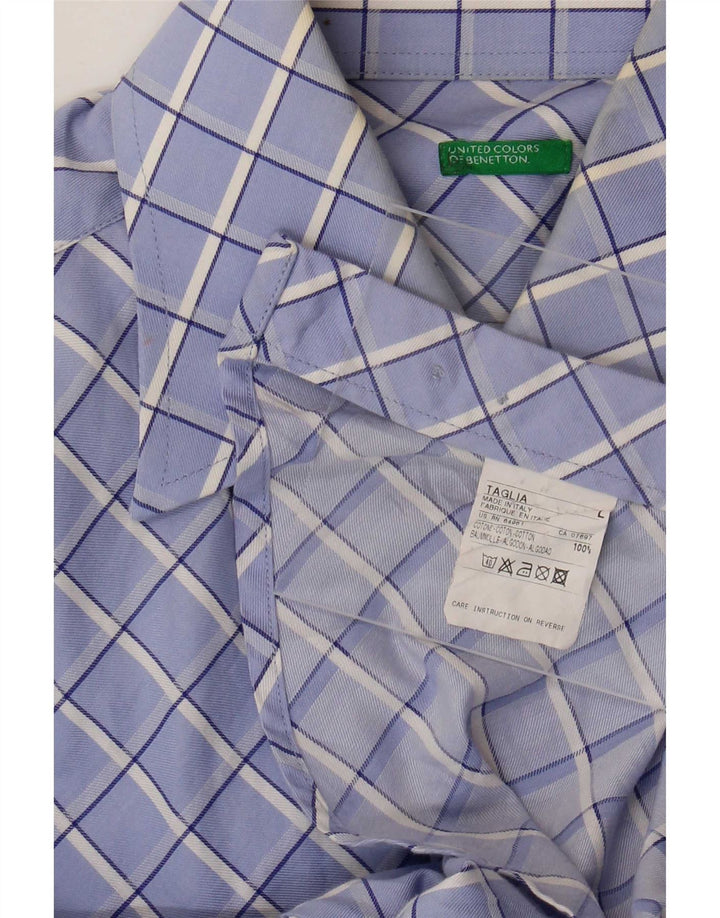 Мужская рубашка Benetton, большая синяя клетка, хлопок