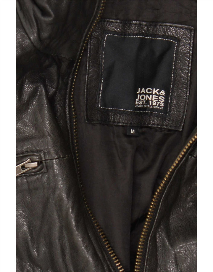 Мужская кожаная куртка-бомбер Jack & Jones UK 38, средний черный