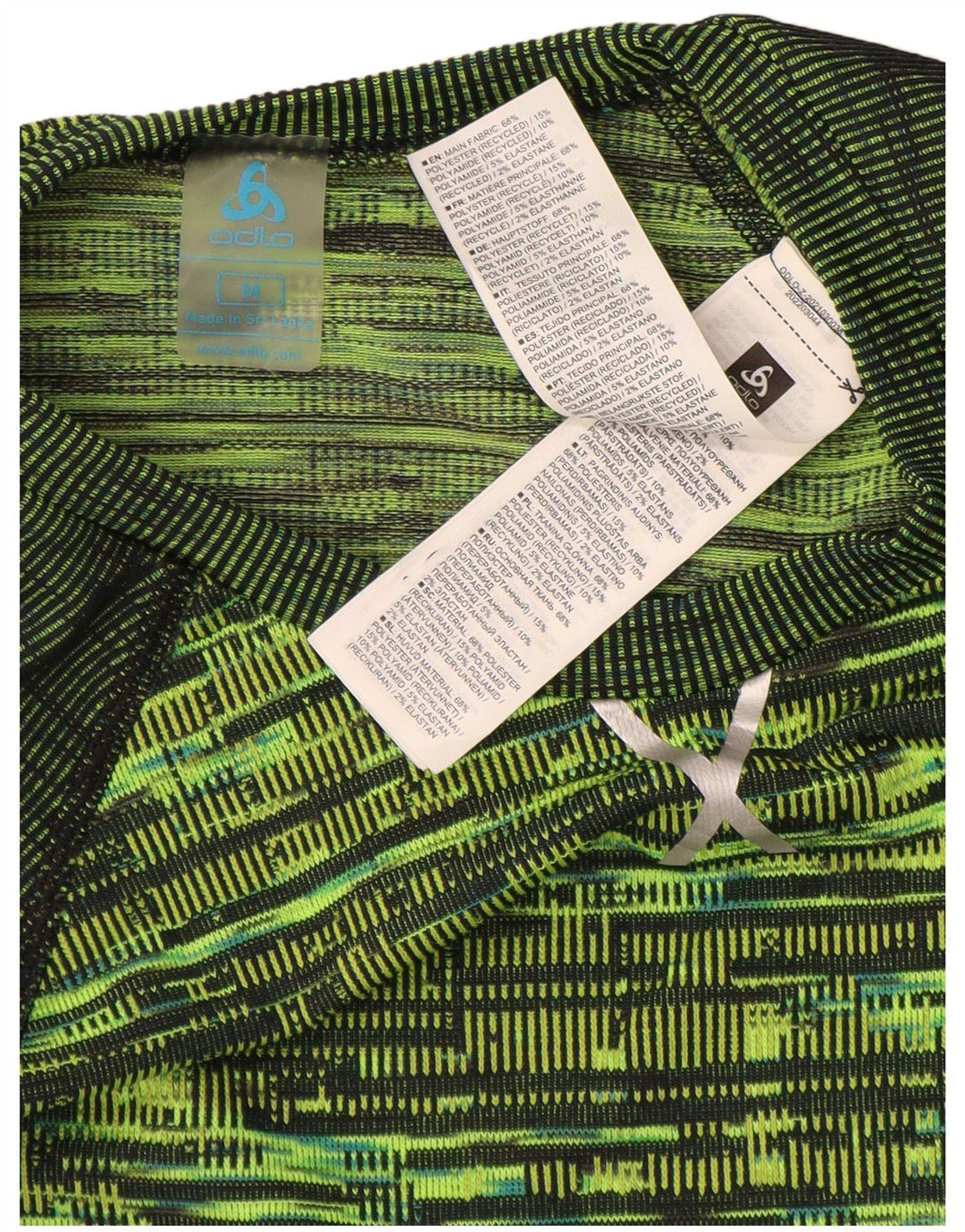 Женский топ Odlo с длинным рукавом UK 12, средний зеленый полиэстер с геометрическим рисунком