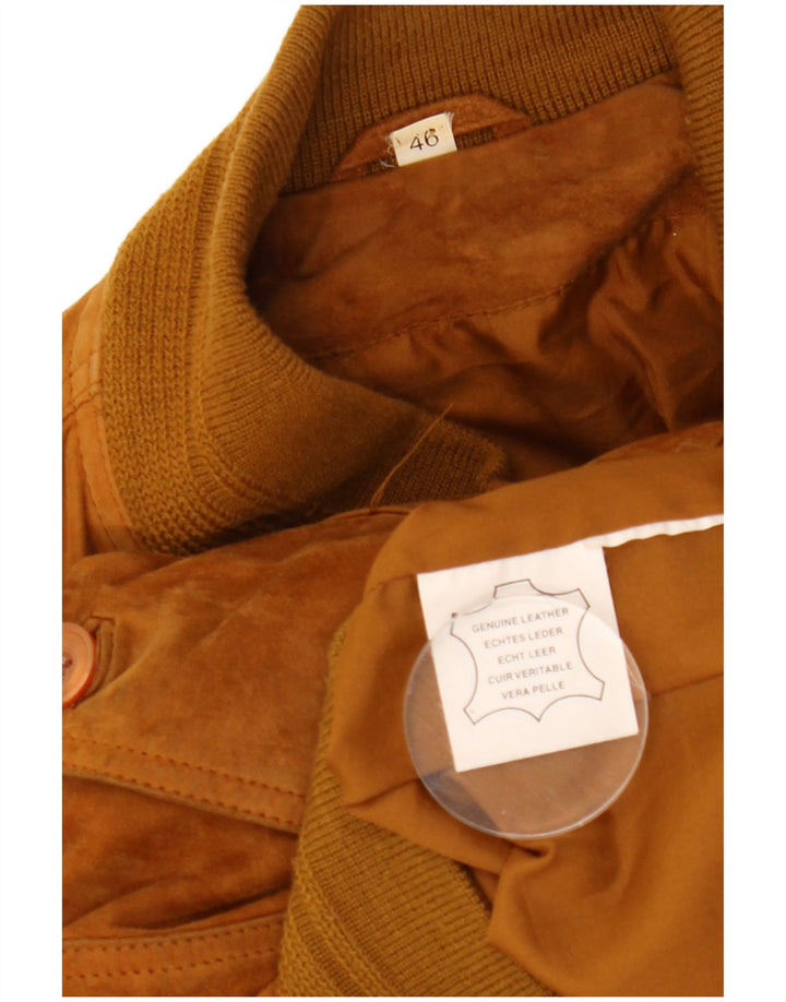 Мужской замшевый бомбер свободного покроя VINTAGE EU 46, маленький, бежевый кожаный