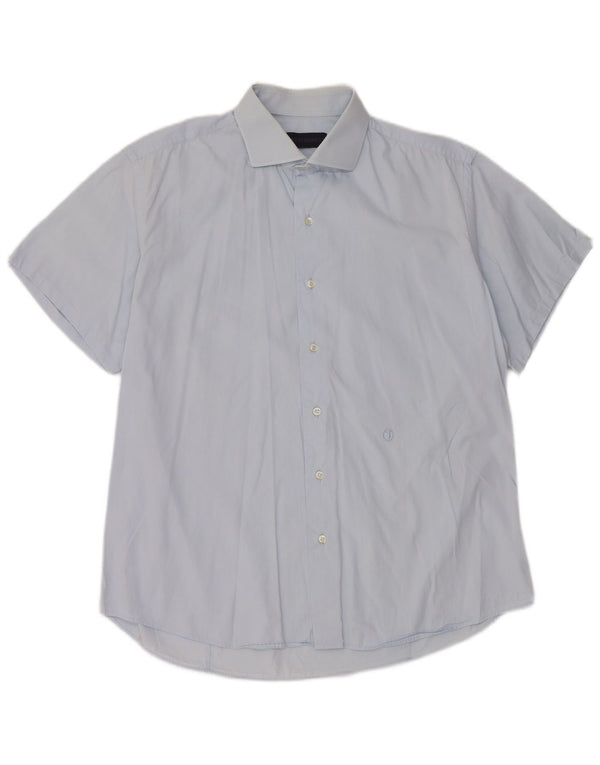 Мужская рубашка Trussardi с коротким рукавом, размер 43, 17 XL, синяя, хлопок