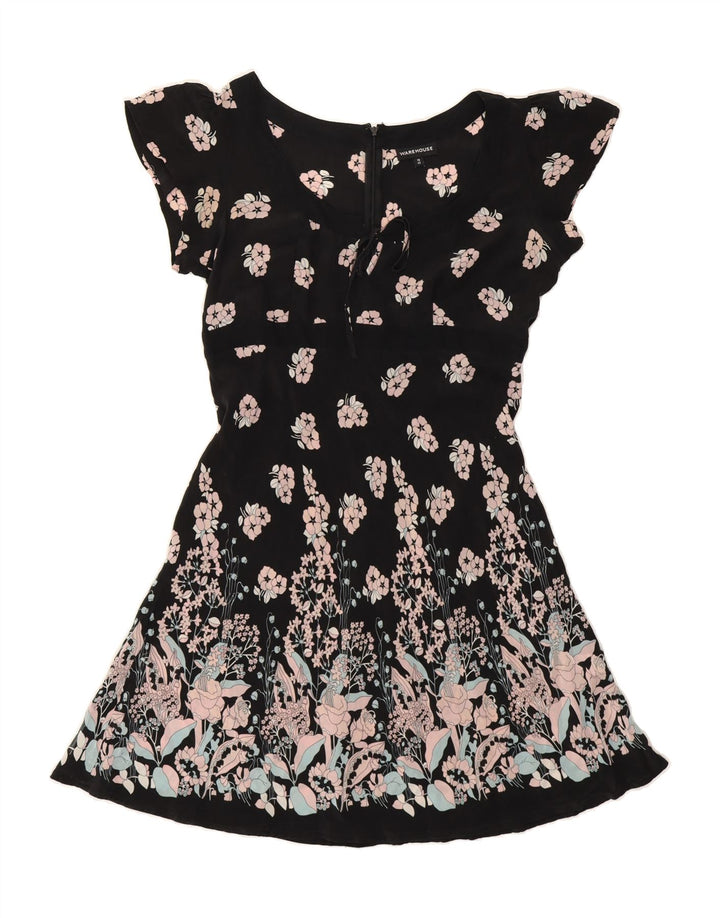 WAREHOUSE Womens A-Line Dress UK 14 Medium Black Floral Silk Vintage Warehouse and Second-Hand Warehouse from Messina Hembry 