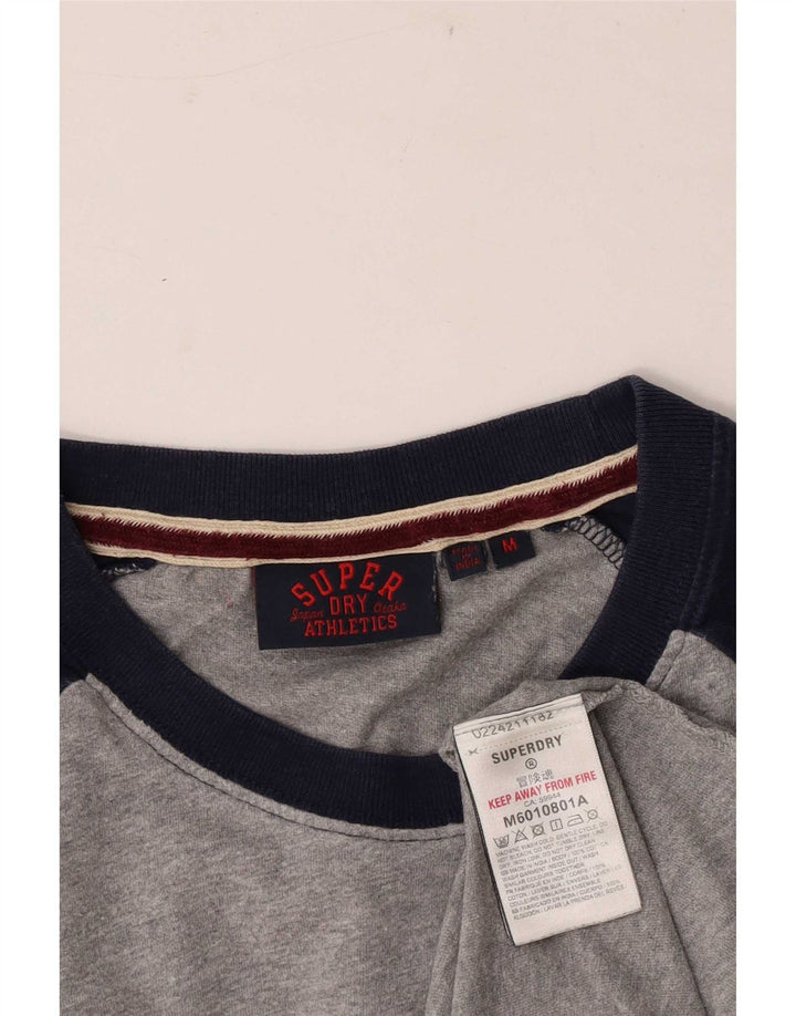 Мужской топ Superdry с длинным рукавом, средне-серый, хлопок с цветными блоками