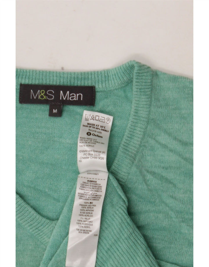 Мужской джемпер с v-образным вырезом MARKS & SPENCER, средний зеленый акрил