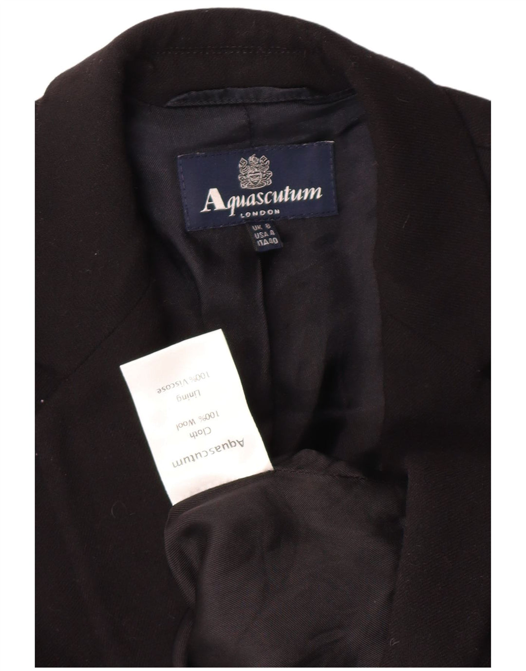 AQUASCUTUM Womens 2 Button Blazer Jacket UK 8 Small Black Wool