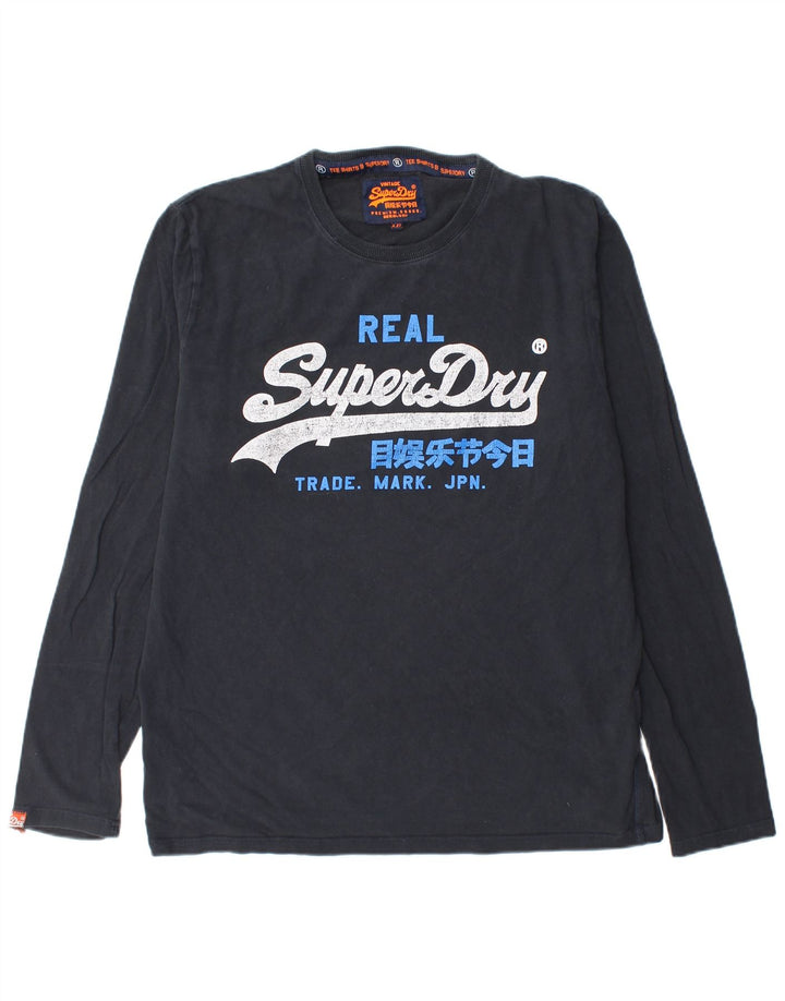SUPERDRY Мужской топ с рисунком с длинным рукавом 2XL, темно-синий, хлопок