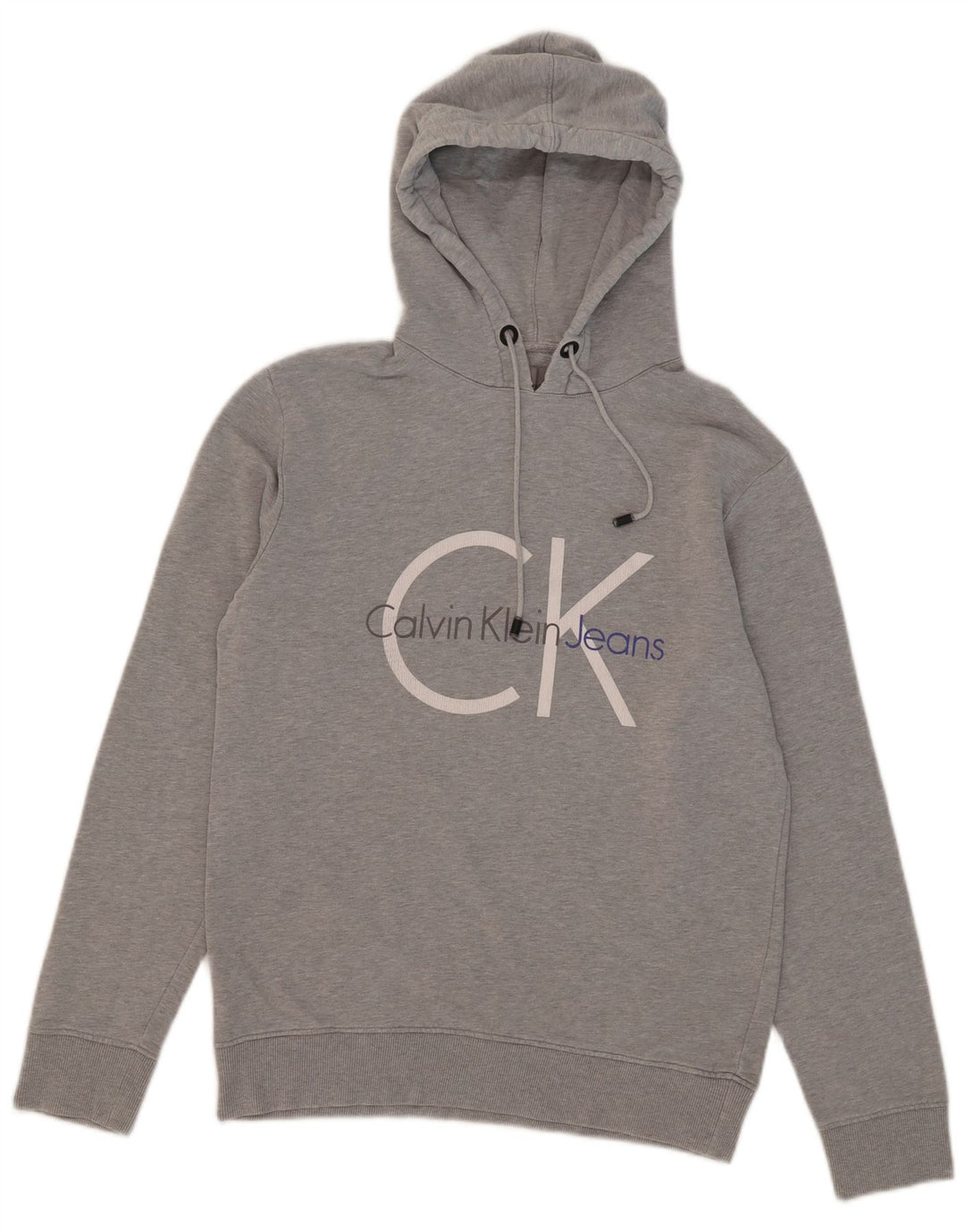 Мужской джемпер с капюшоном с рисунком Calvin Klein Jeans среднего серого цвета