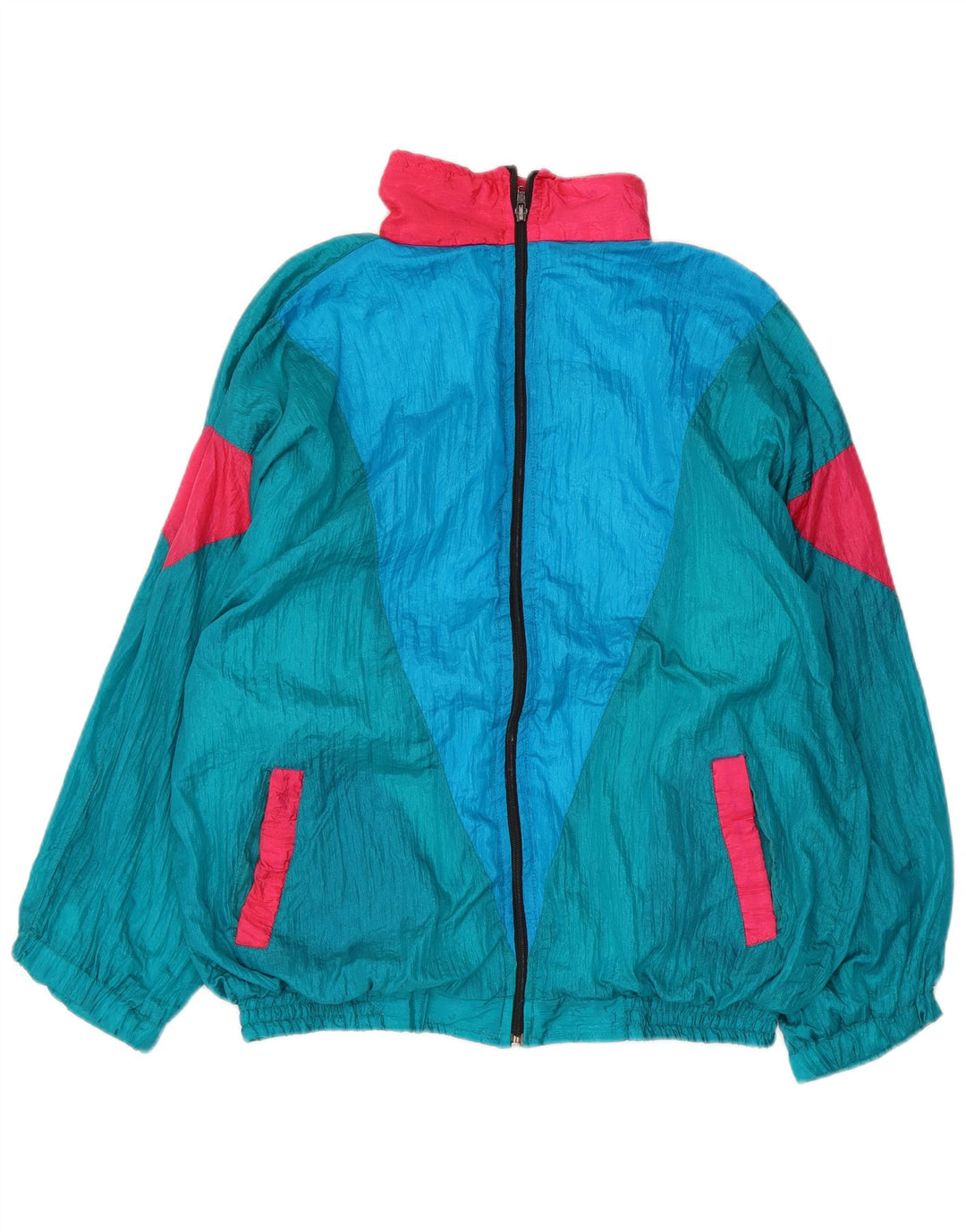 Винтажный мужской полный спортивный костюм XL, синий нейлон с цветными блоками