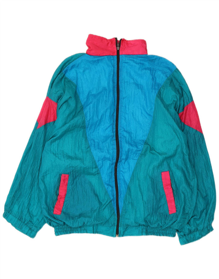 Винтажный мужской полный спортивный костюм XL, синий нейлон с цветными блоками