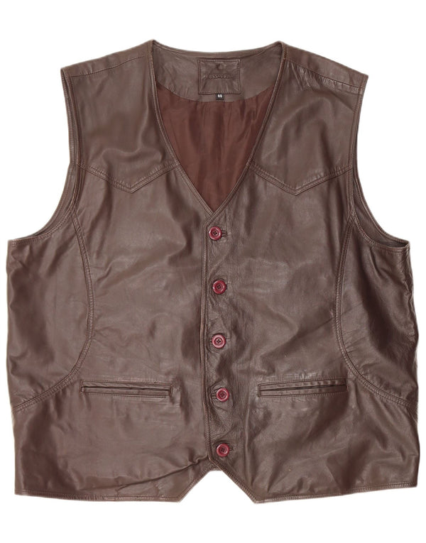 Винтажный мужской кожаный жилет IT 60 3XL Коричневый кожаный