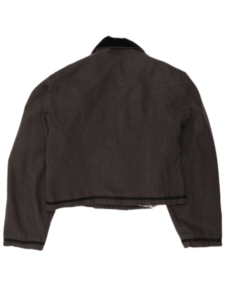 Винтажный женский укороченный пиджак UK 14, средний серый цвет с цветными блоками