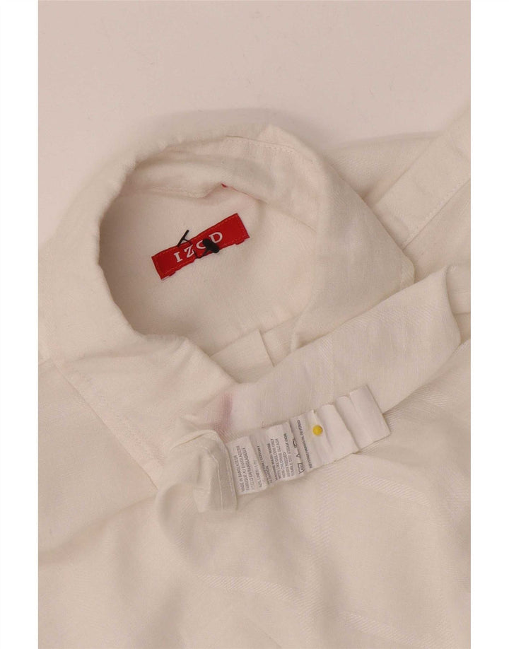 Izod Мужская рубашка с коротким рукавом, льняная белая полоска среднего размера